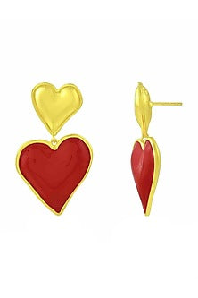 Gold Plated (Water Resistance Premium Plating) Red Enameled Heart Earrings