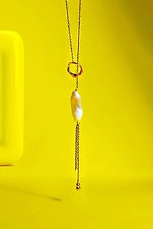 Gold Finish Baroque Pearl Lariat Necklace