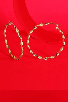 Gold Finish Twisted Hoop Earrings In Sterling Silver