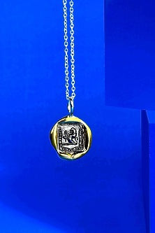 Two Tone Finish Vintage Embossed Charm Necklace In Sterling Silver