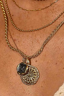 Two Tone Finish Vintage Embossed Charm Necklace In Sterling Silver