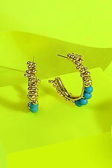 Gold Finish Turquoise Stone Hoop Earrings