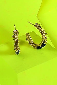 Gold Finish Lapis Stone Hoop Earrings