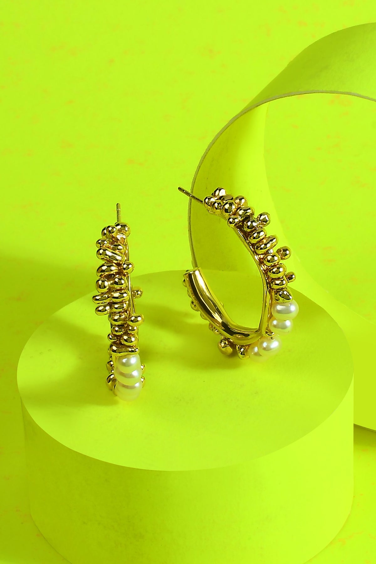 Gold Finish Pearl Hoop Earrings