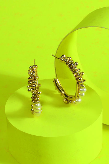 Gold Finish Pearl Hoop Earrings