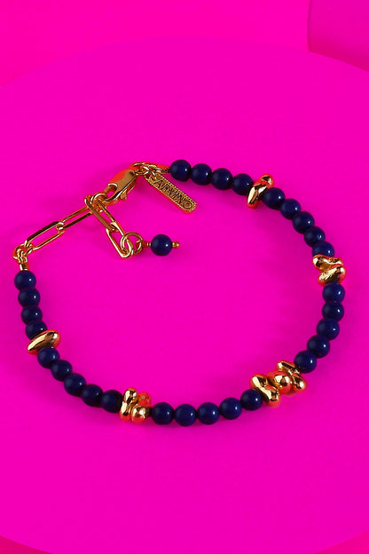 Gold Finish Lapis Beaded Bracelet