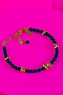 Gold Finish Lapis Beaded Bracelet