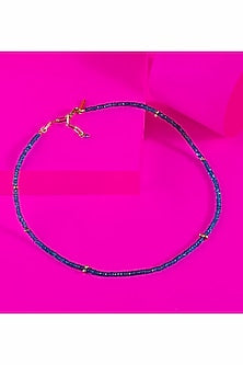 Gold Finish Blue Topaz Beaded Necklace