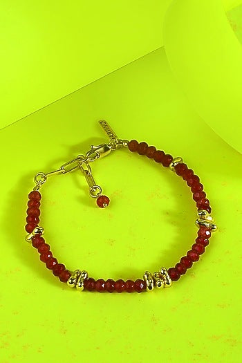 Gold Finish Pink Tourmaline Beaded Bracelet