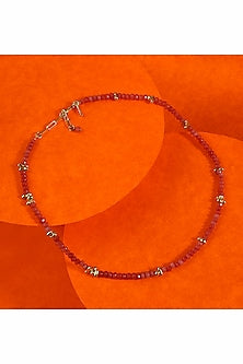 Gold Finish Pink Jade Beaded Necklace
