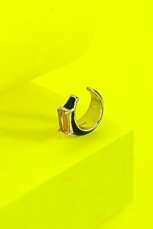 Gold Finish Black Enameled Citrine Ear Cuff In Sterling Silver
