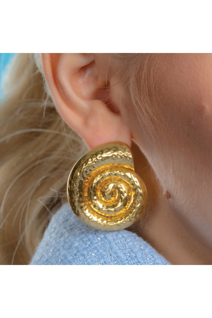 Gold Finish Textured Shell Stud Earrings