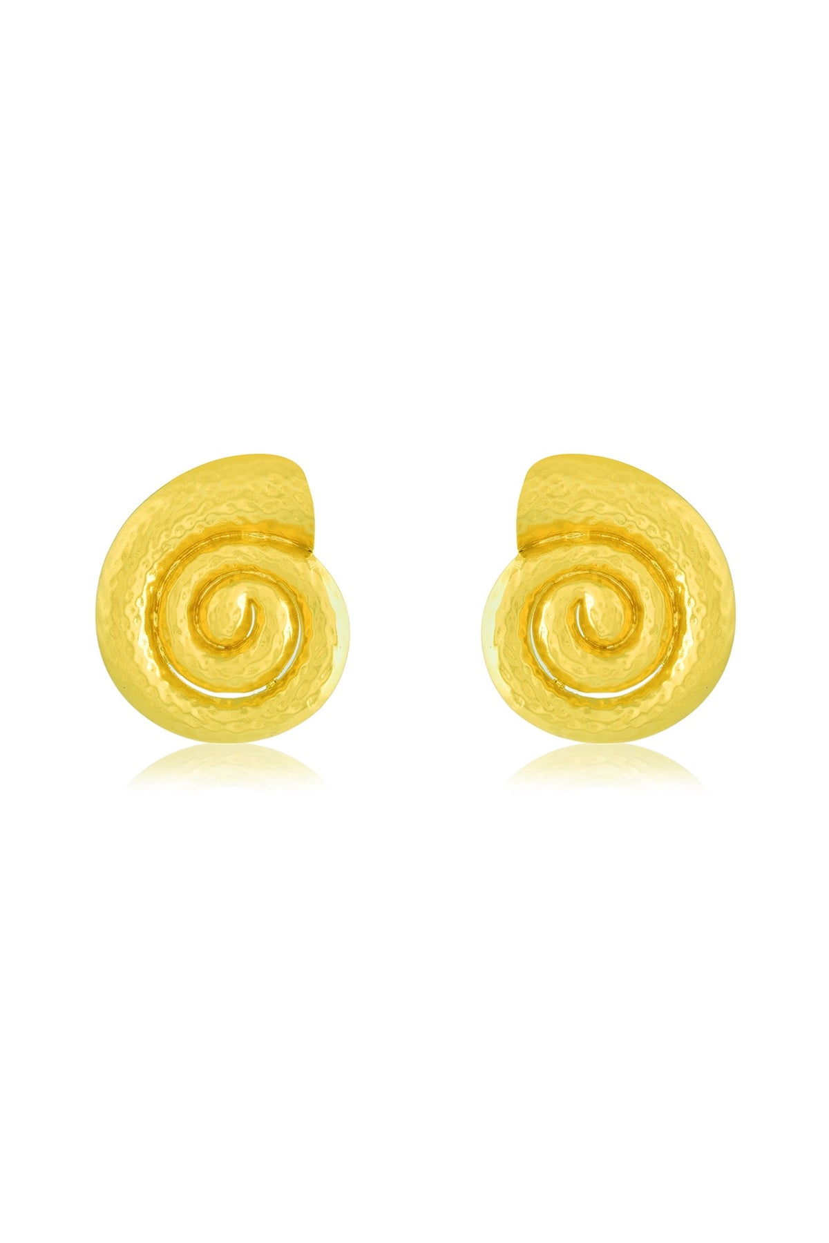 Gold Finish Textured Shell Stud Earrings