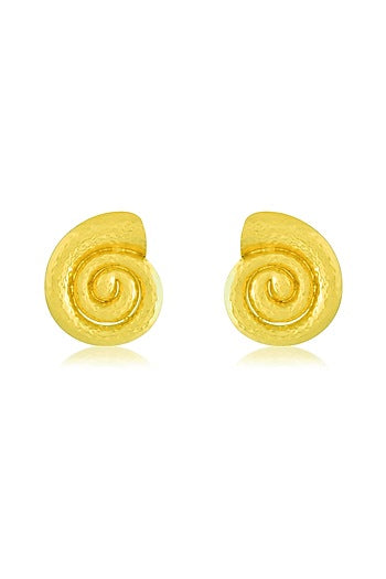 Gold Finish Textured Shell Stud Earrings
