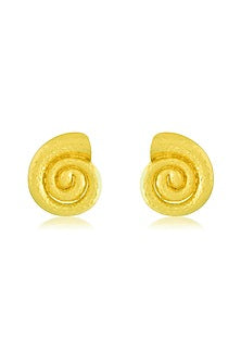 Gold Finish Textured Shell Stud Earrings