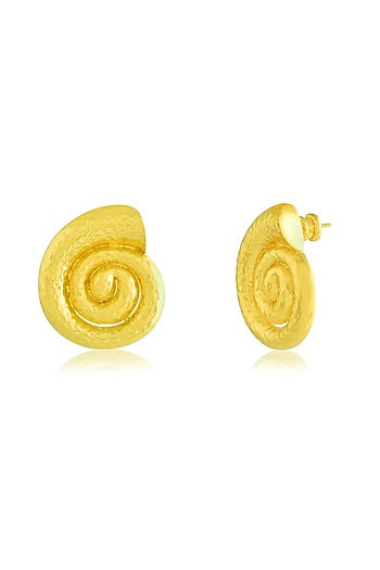Gold Finish Textured Shell Stud Earrings