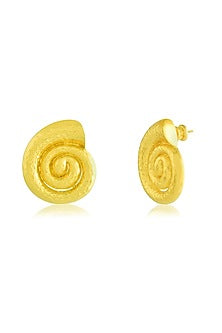 Gold Finish Textured Shell Stud Earrings