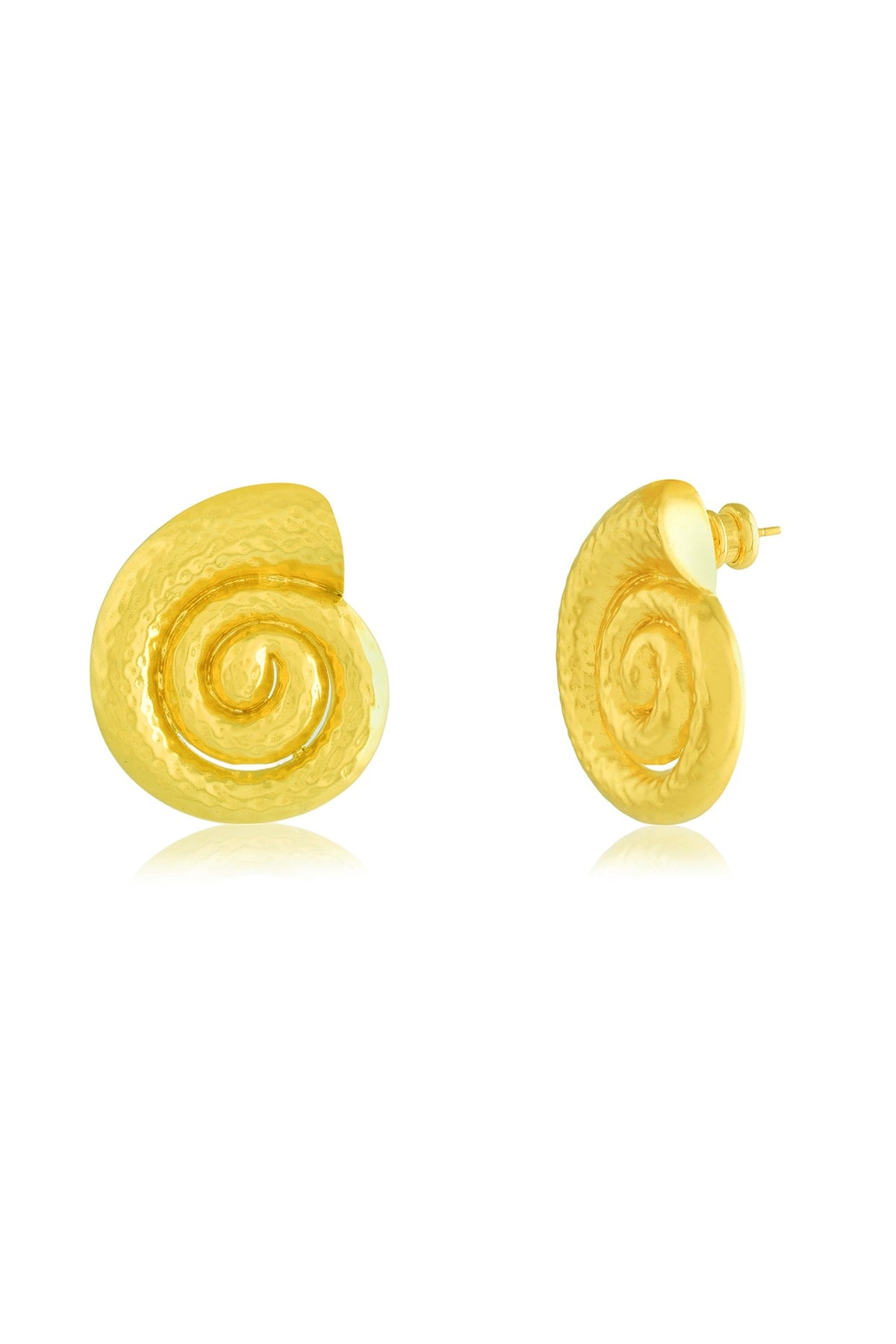 Gold Finish Textured Shell Stud Earrings