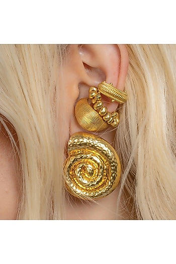 Gold Finish Textured Shell Stud Earrings