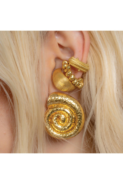 Gold Finish Textured Shell Stud Earrings