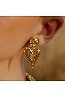 Gold Finish Textured Heart Stud Earrings