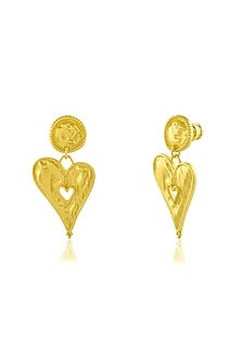 Gold Finish Textured Heart Stud Earrings