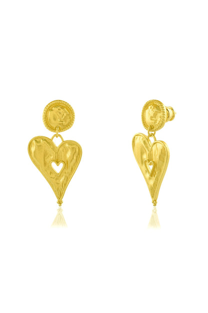 Gold Finish Textured Heart Stud Earrings