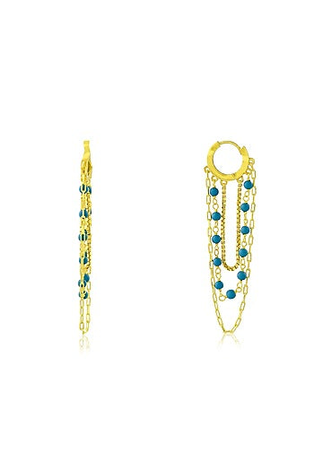 Gold Finish Beaded Multi Drop Huggie Chain Earrings