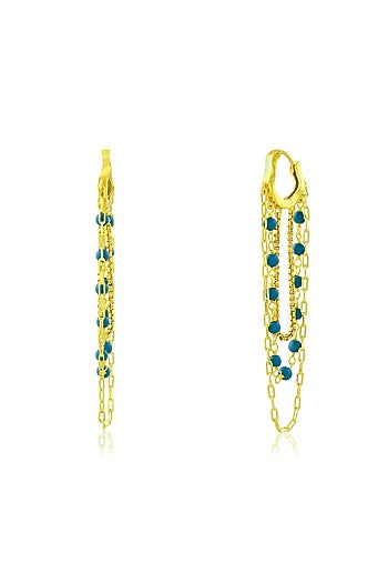 Gold Finish Beaded Multi Drop Huggie Chain Earrings