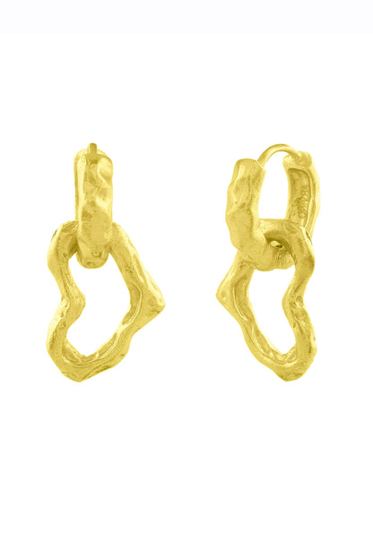 Gold Finish Textured Heart Drop Earrings