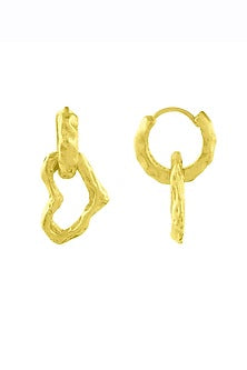 Gold Finish Textured Heart Drop Earrings