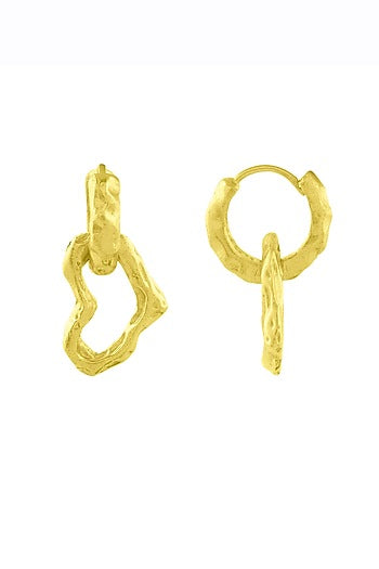Gold Finish Textured Heart Drop Earrings