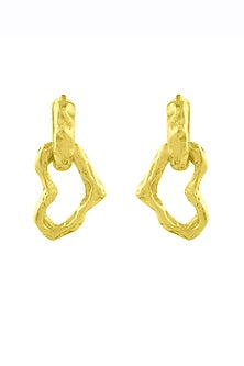 Gold Finish Textured Heart Drop Earrings