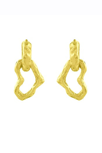 Gold Finish Textured Heart Drop Earrings