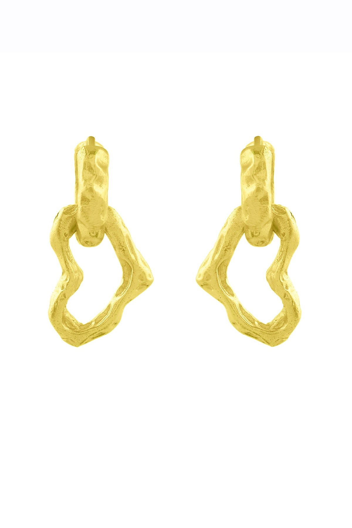 Gold Finish Textured Heart Drop Earrings
