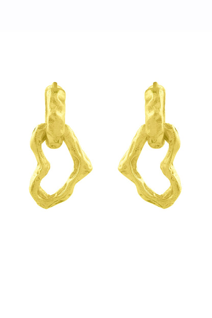 Gold Finish Textured Heart Drop Earrings