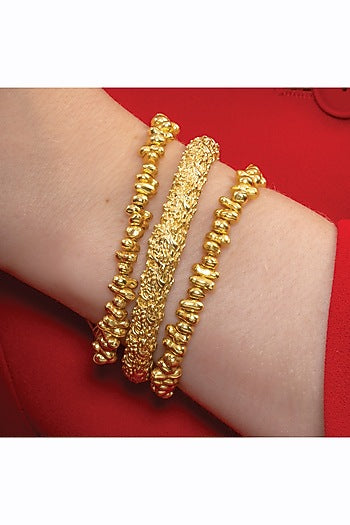 Gold Finish Molten Beaded Bracelet