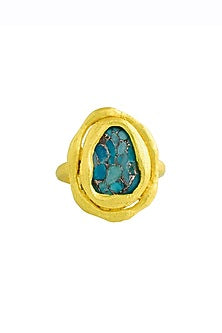 Gold Finish Turquoise Stone Chunky Ring