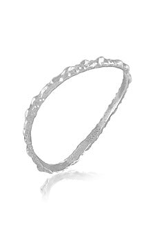 Silver Finish Textured Rowdy Bangle In Sterling Silver