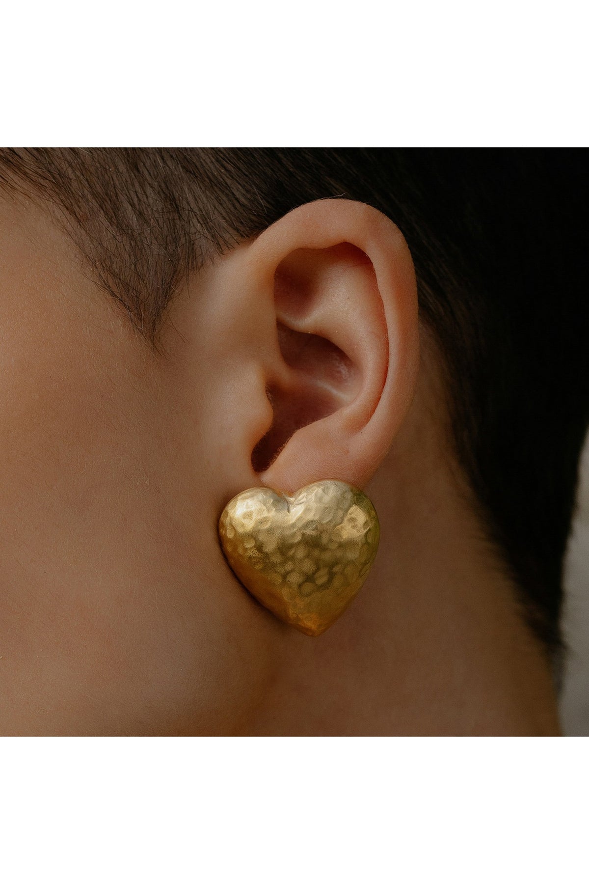 Gold Finish Chunky Textured Heart Stud Earrings