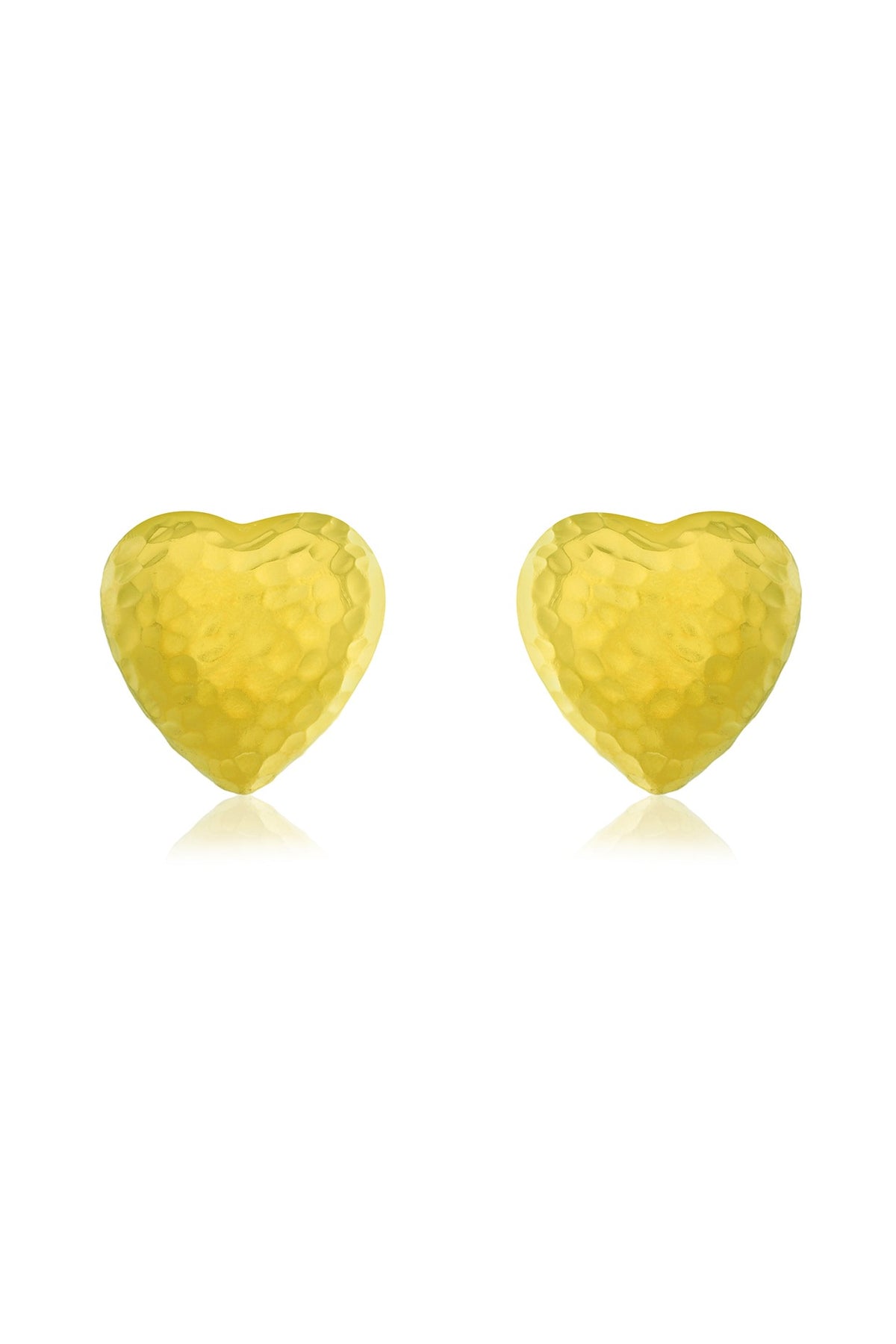 Gold Finish Chunky Textured Heart Stud Earrings