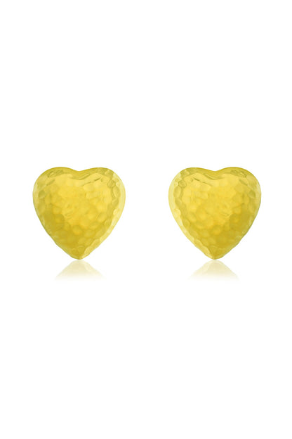 Gold Finish Chunky Textured Heart Stud Earrings