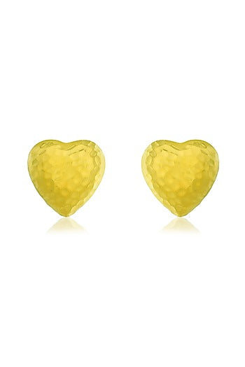 Gold Finish Chunky Textured Heart Stud Earrings