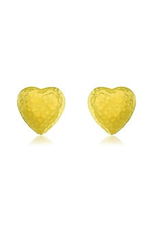 Gold Finish Chunky Textured Heart Stud Earrings