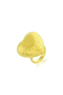 Gold Finish Chunky Textured Heart Ring