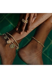 Gold Finish Molten Metal Beaded Anklet