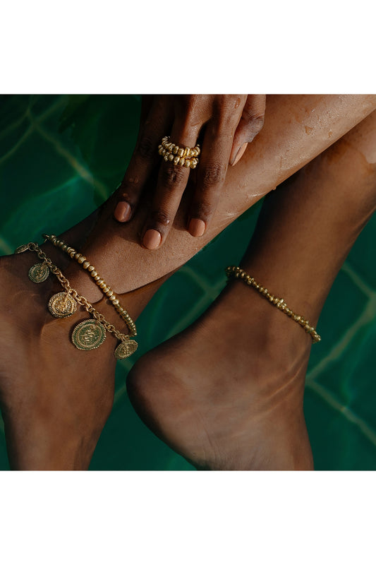 Gold Finish Molten Metal Beaded Anklet