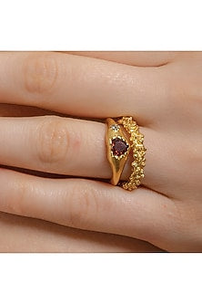 Gold Finish Cubic Zirconia & Garnet Ring