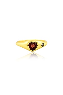 Gold Finish Cubic Zirconia & Garnet Ring