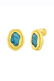 Gold Finish Turquoise Stone Stud Earrings